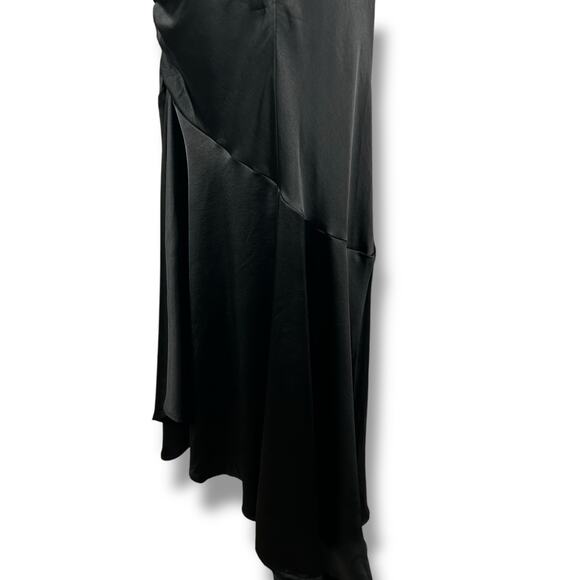 Chelsea28 Black Satin Flutter Sleeve Asymmetric Maxi Length Dress Womens Size M - Picture 10 of 11